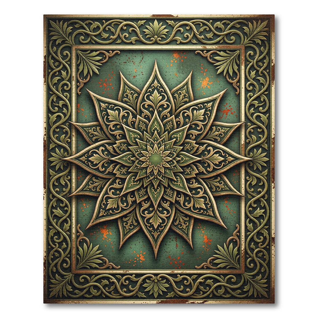 Ornate Emerald Floral Medallion Rug
