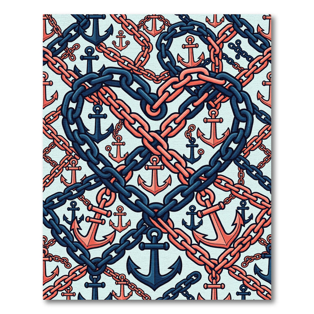 Navy Coral Anchor Heart Chain Rug