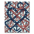 Navy Coral Anchor Heart Chain Rug