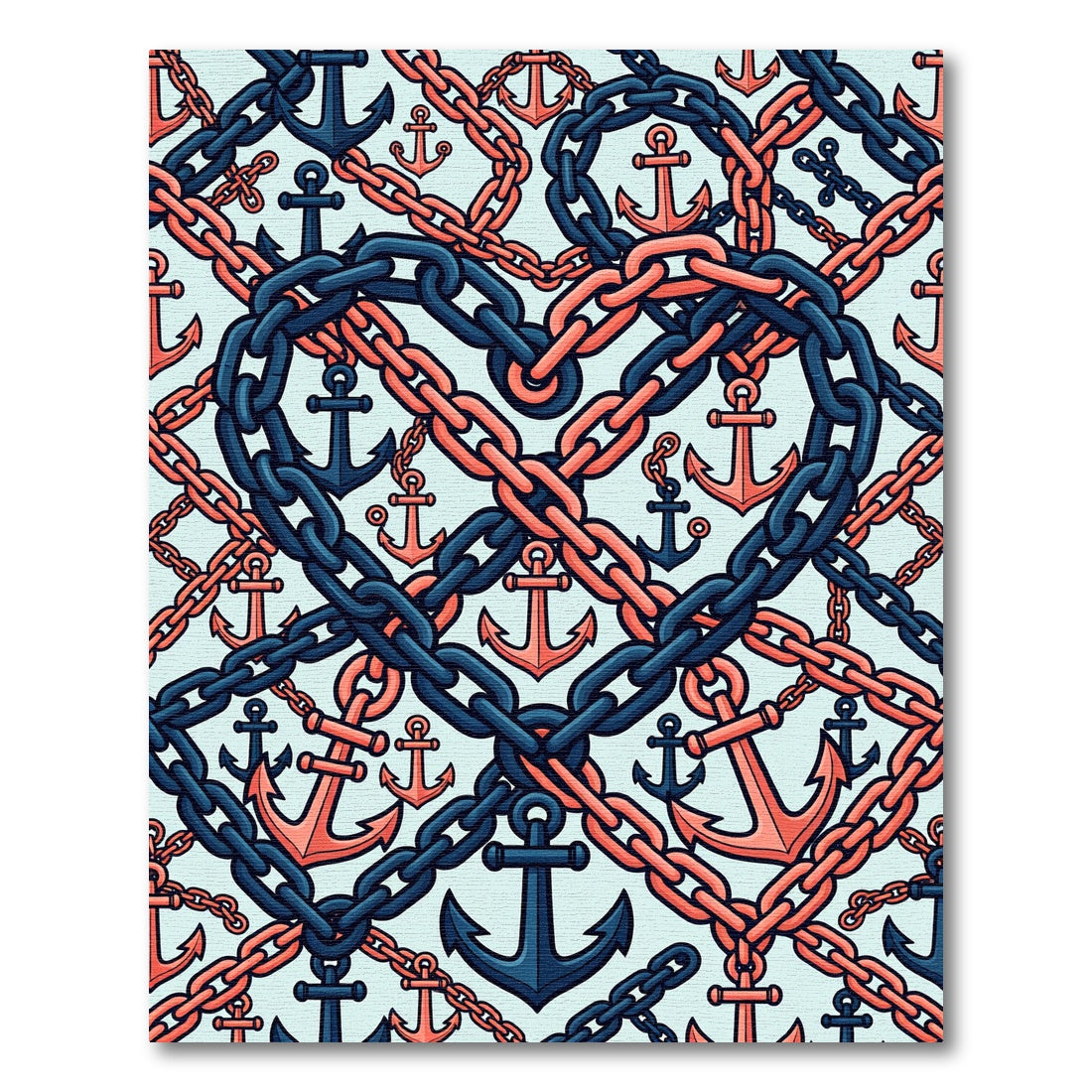 Navy Coral Anchor Heart Chain Rug