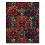 Crimson Burgundy Floral Medallion Arrangement Rug