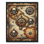 Vintage Nautical Skull Compass Treasure Map Rug