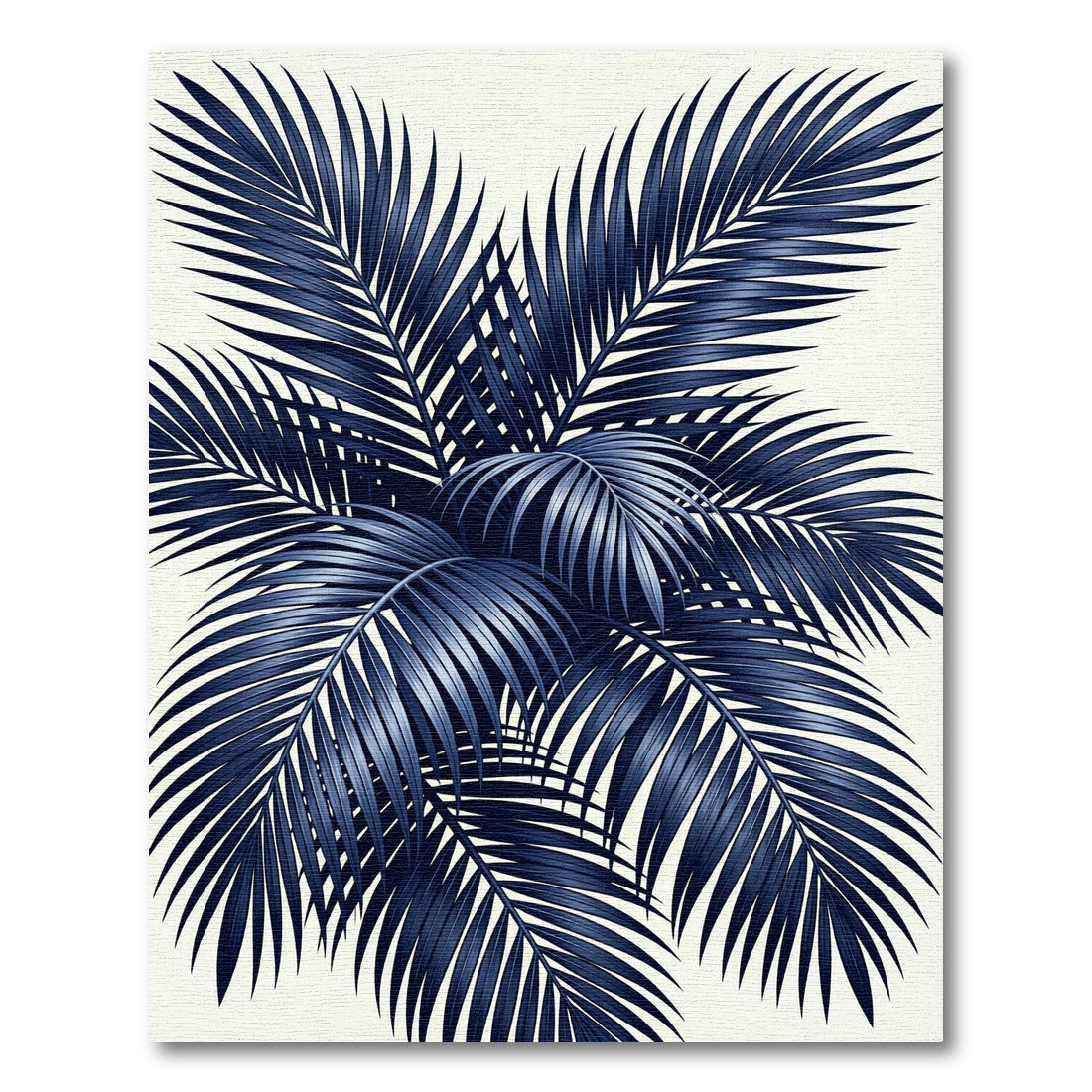 Modern Navy Palm Frond Composition Rug