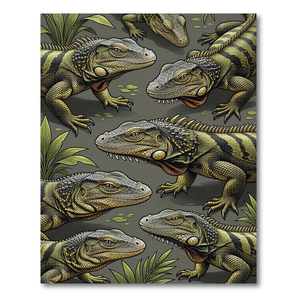 Detailed Green Iguana Reptile Illustration Rug