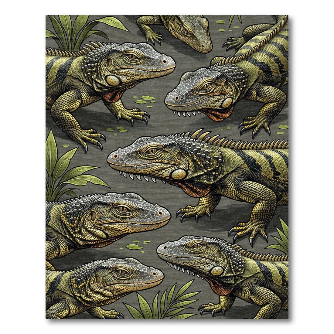Detailed Green Iguana Reptile Illustration Rug
