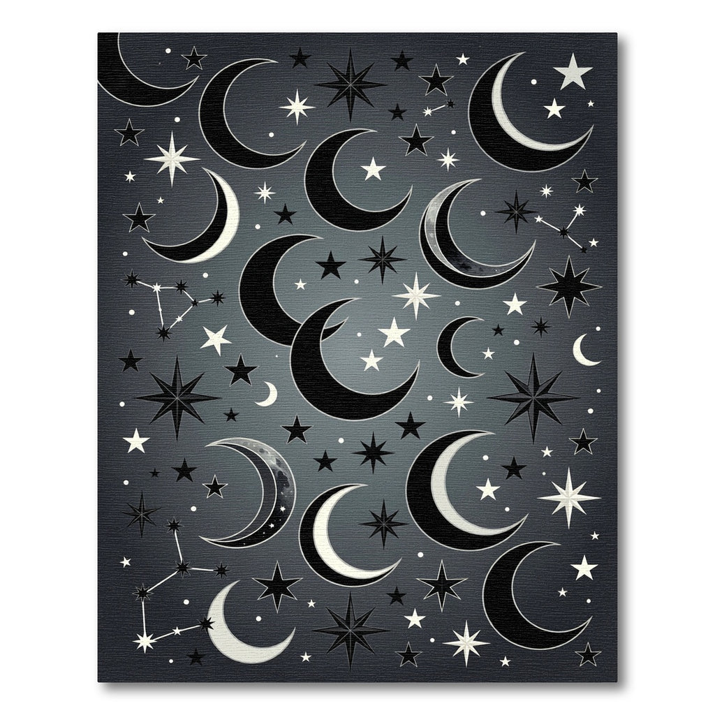 Celestial Monochrome Crescent Moon Starry Sky Rug