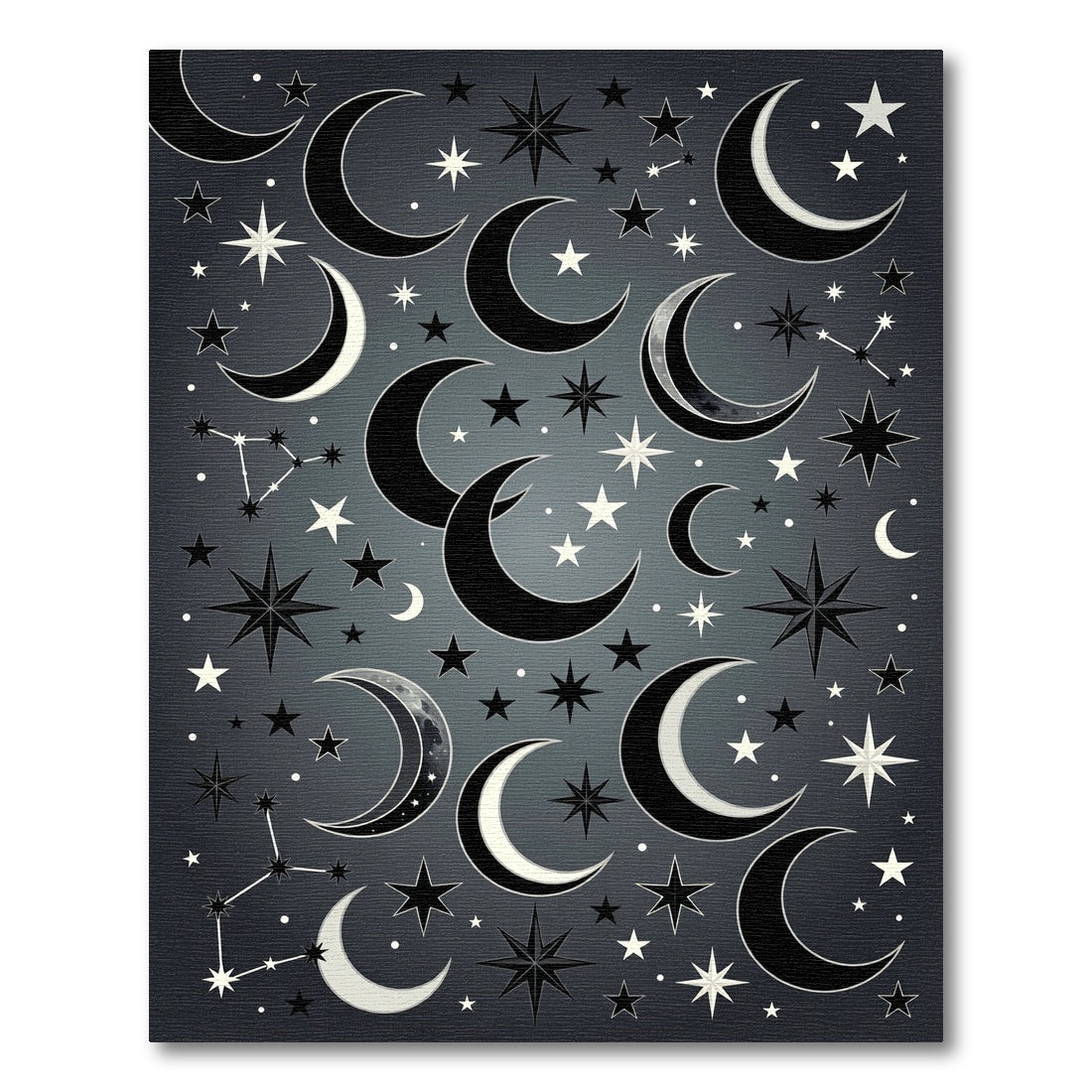 Celestial Monochrome Crescent Moon Starry Sky Rug