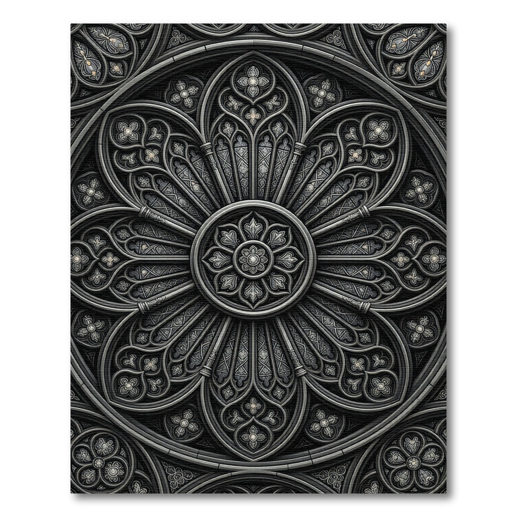 Gothic Charcoal Architectural Rose Medallion Rug