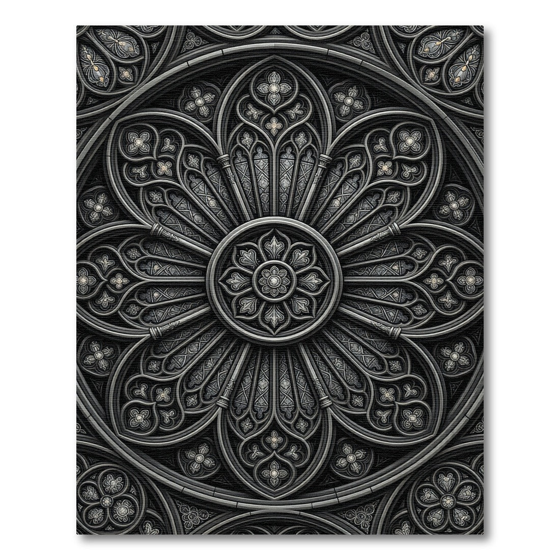 Gothic Charcoal Architectural Rose Medallion Rug