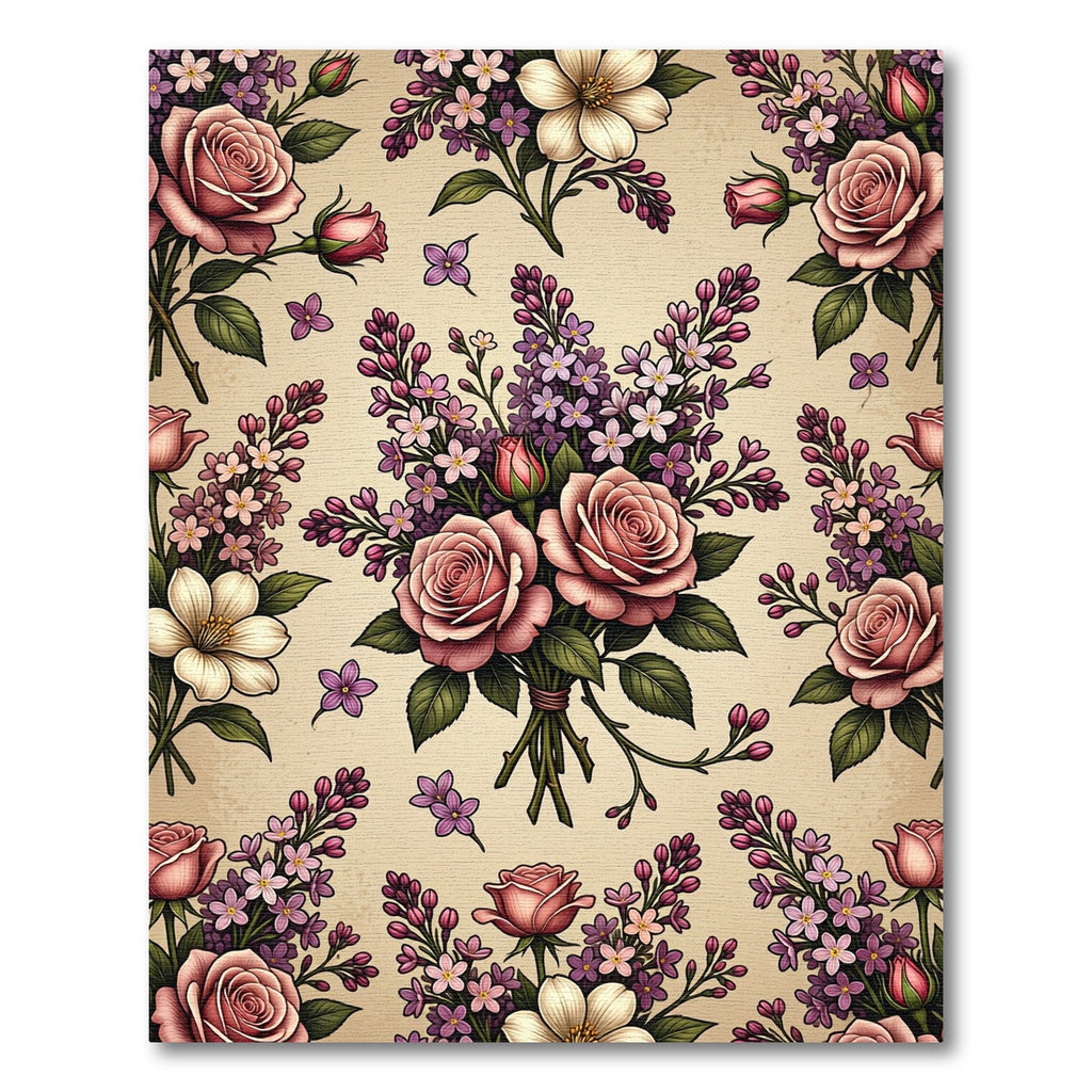 Vintage Pink Rose and Lilac Bouquet Rug