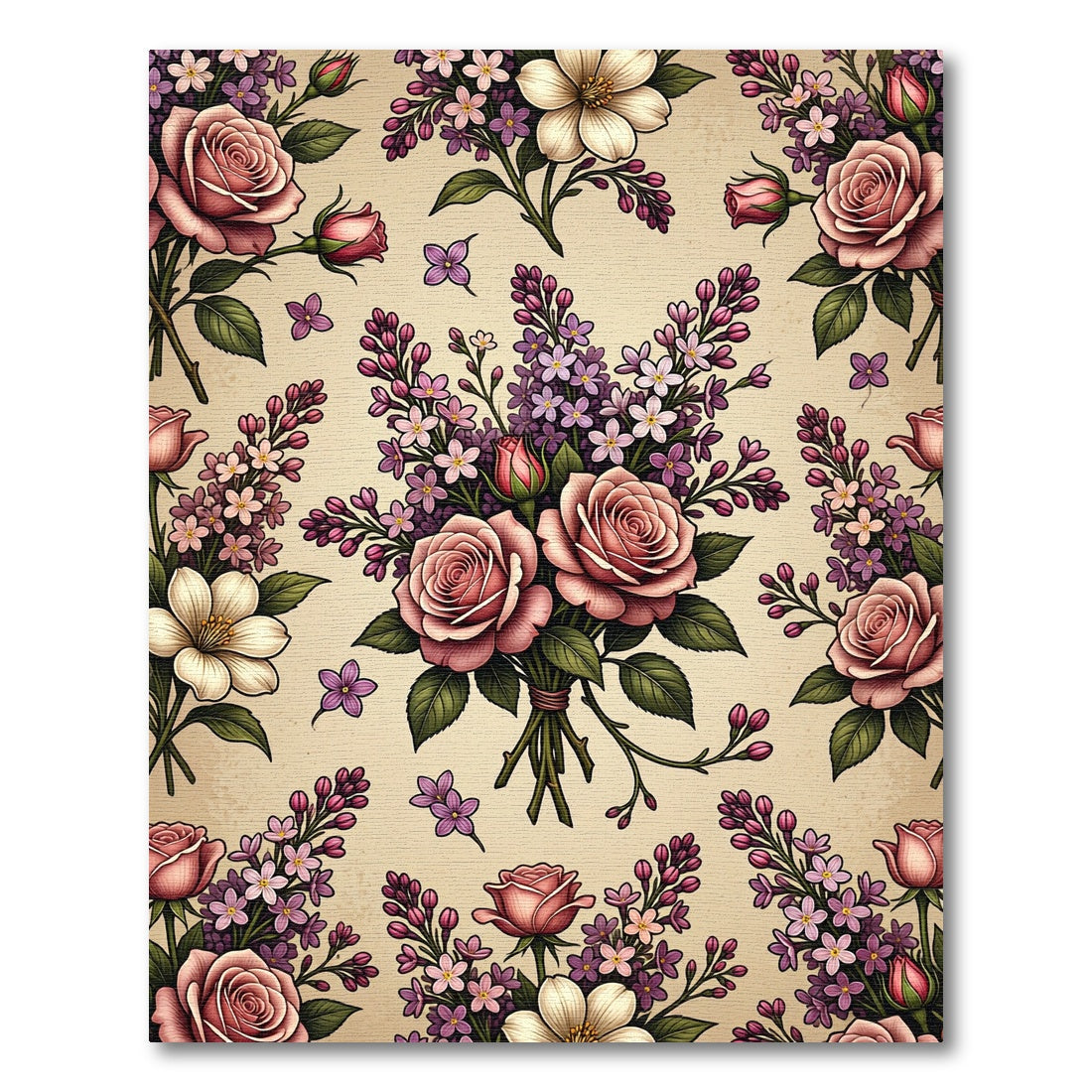 Vintage Pink Rose and Lilac Bouquet Rug