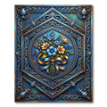 Ornate Blue Floral Hexagon Medallion Rug