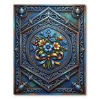 Ornate Blue Floral Hexagon Medallion Rug