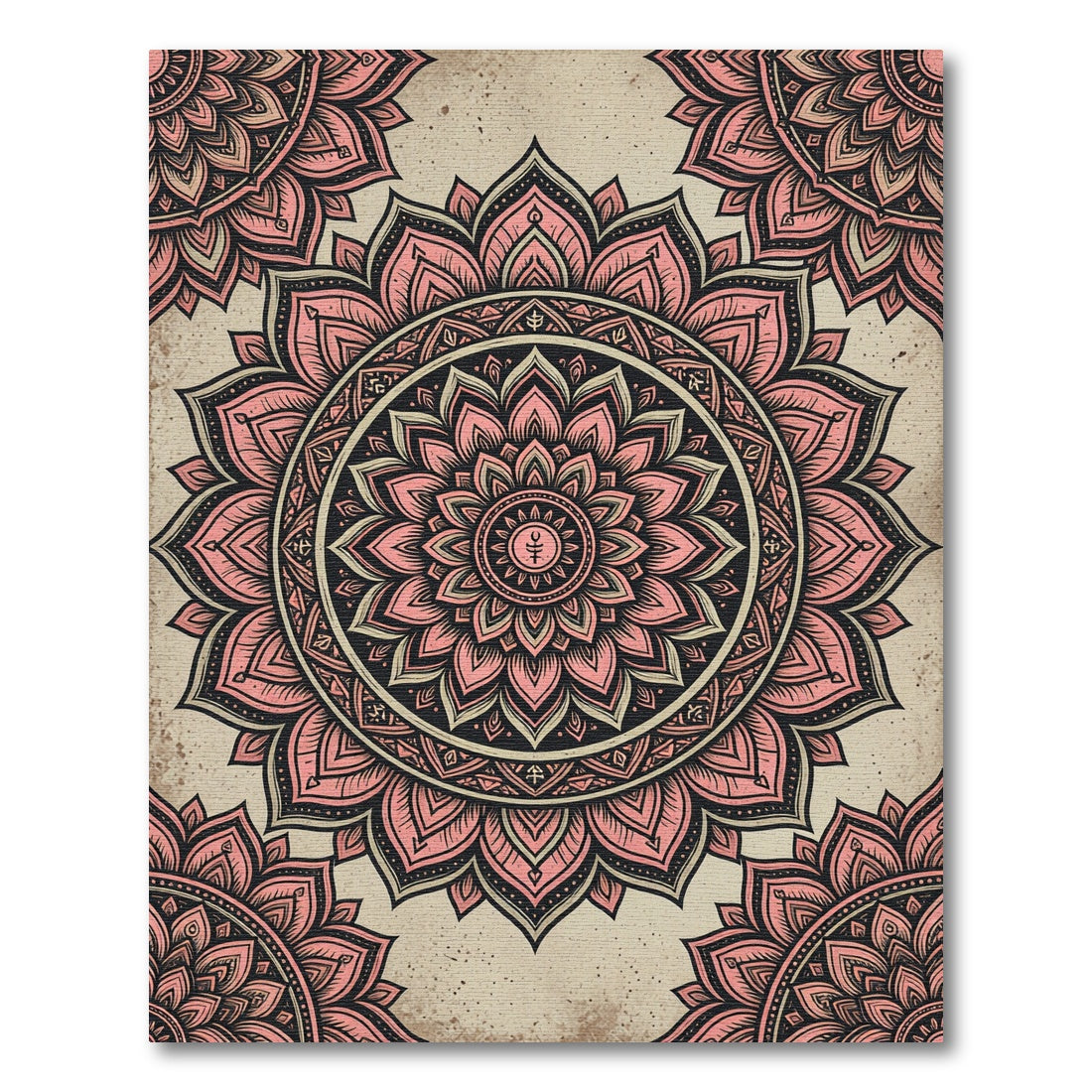 Blush Pink Lotus Mandala Medallion Circular Rug