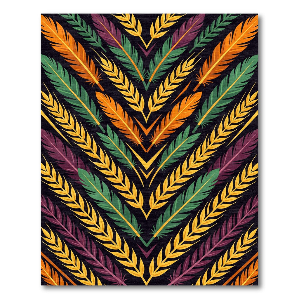 Vibrant Feathered Plume Geometric Chevron Rug