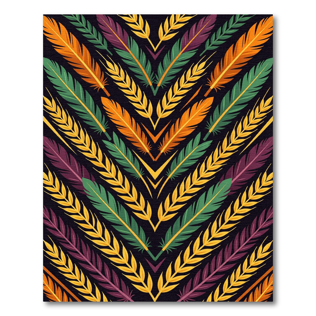 Vibrant Feathered Plume Geometric Chevron Rug