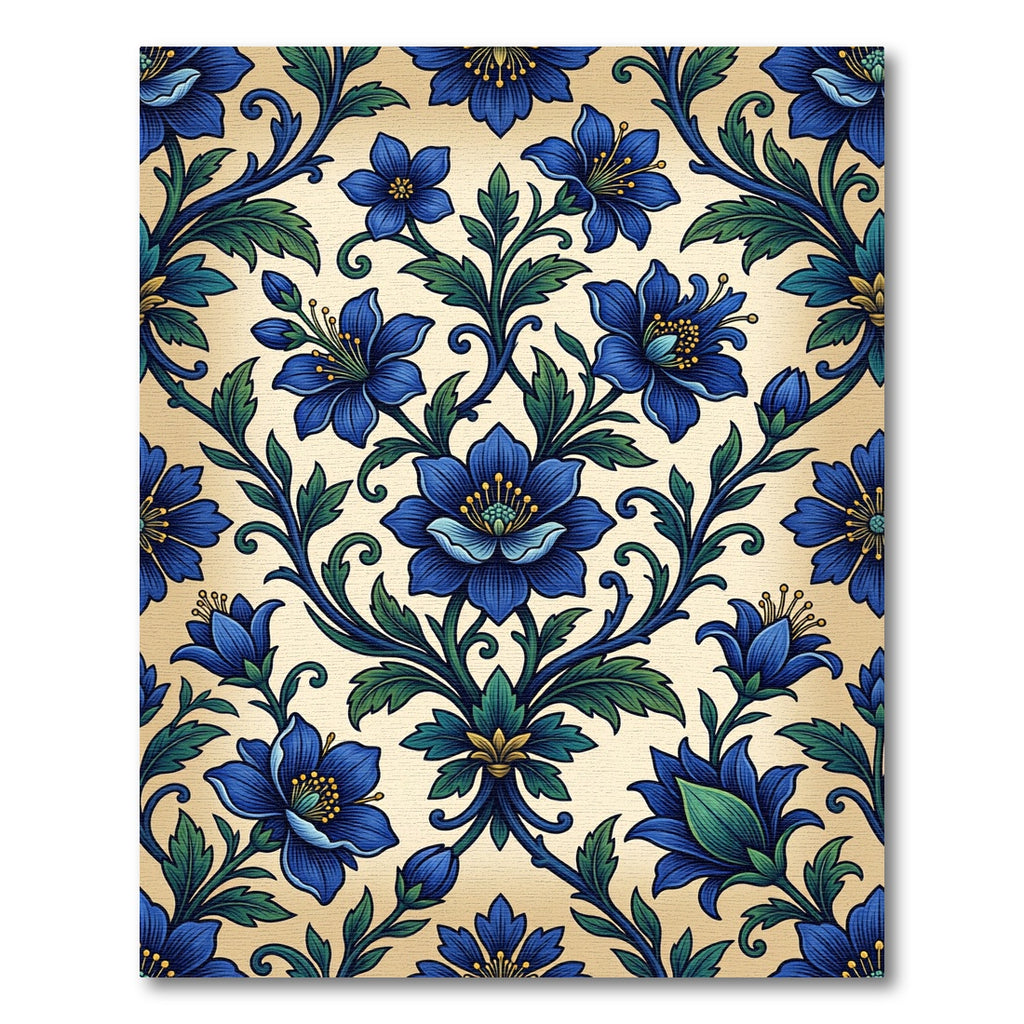 Elegant Cobalt Floral Scroll Damask Rug