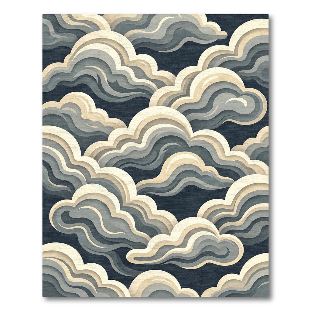 Elegant Layered Cream and Charcoal Clouds Rug