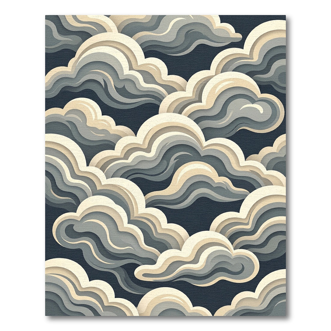 Elegant Layered Cream and Charcoal Clouds Rug