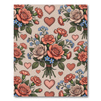 Coral Roses Blue Forget Me Knots Hearts Rug