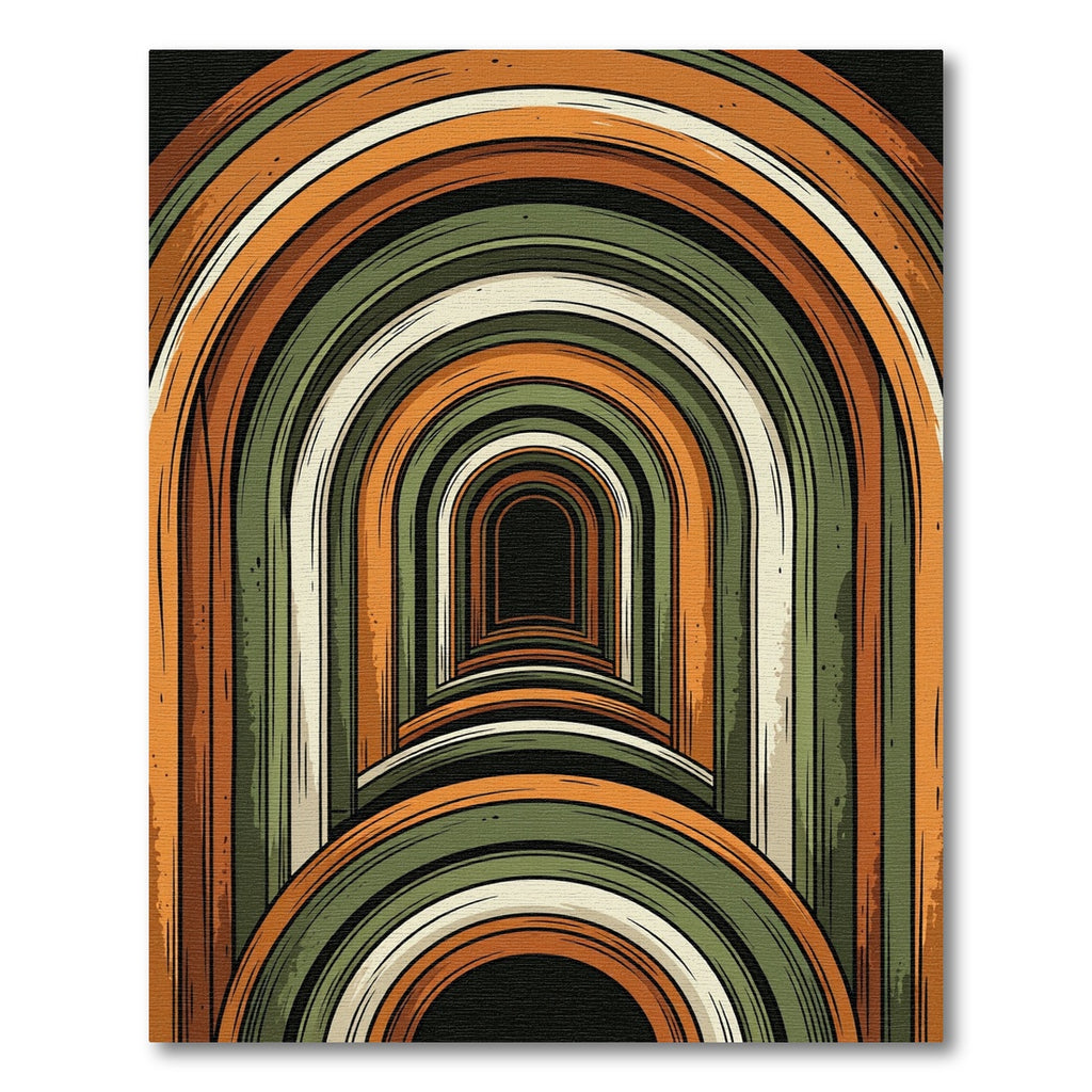 Earthy Retro Arc Tunnel Art Rug