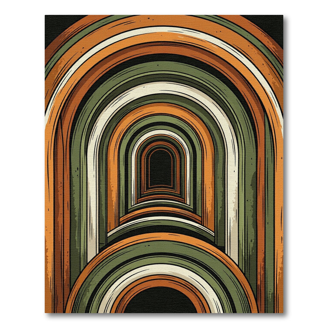 Earthy Retro Arc Tunnel Art Rug