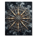 Distressed Silver Gold Compass Rose Medallion Rug