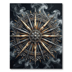 Distressed Silver Gold Compass Rose Medallion Rug