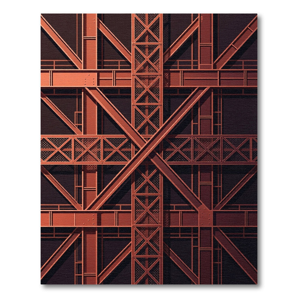 Deep Red Industrial Geometric Lattice Rug