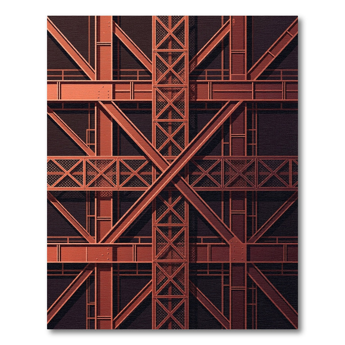 Deep Red Industrial Geometric Lattice Rug