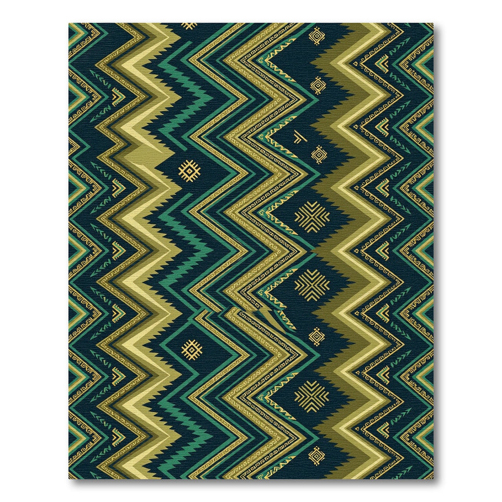 Geometric Chevron Olive And Teal Ikat Rug