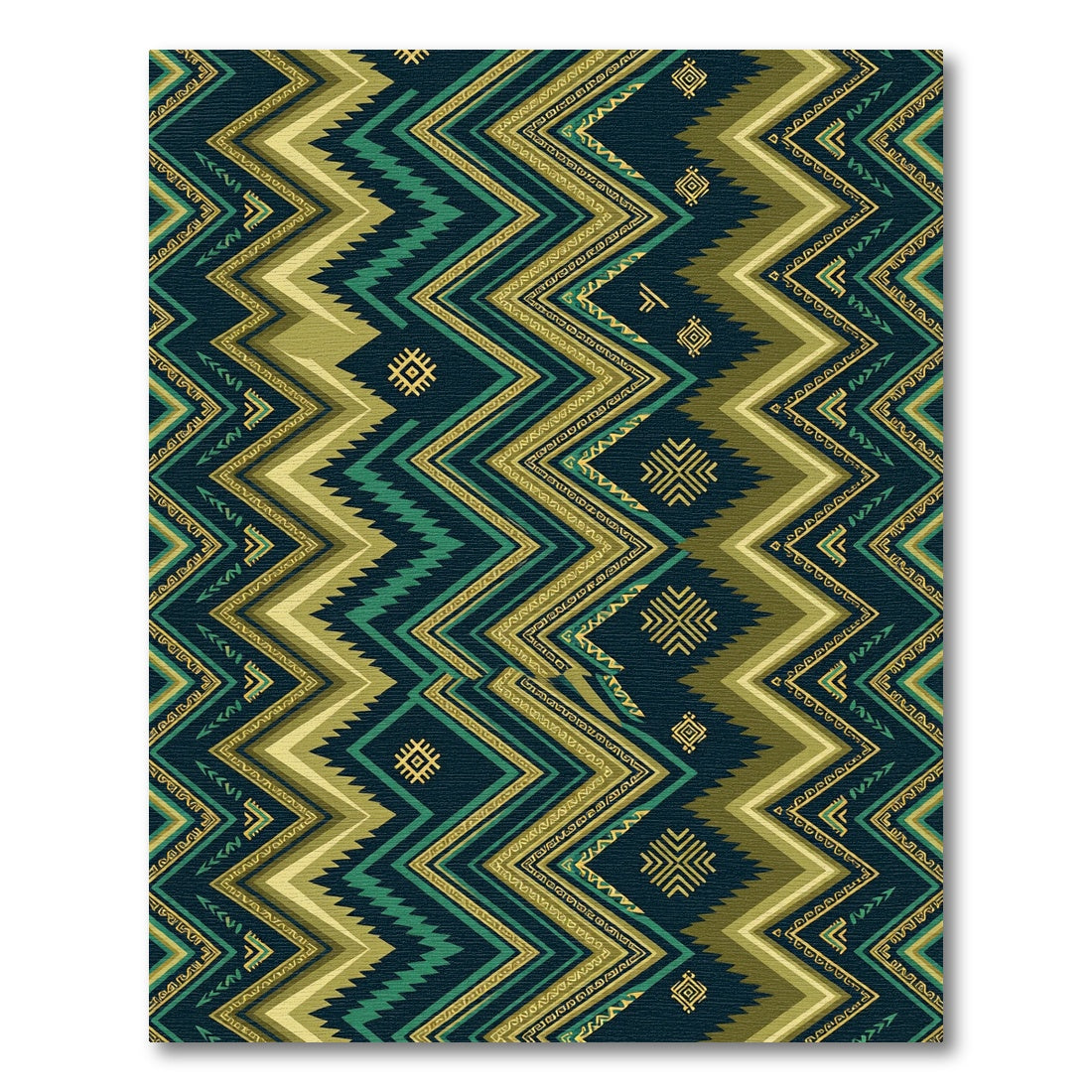 Geometric Chevron Olive And Teal Ikat Rug