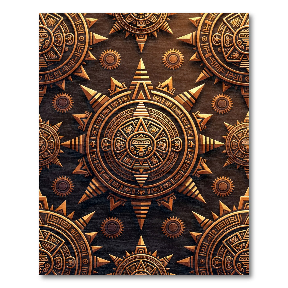 Golden Aztec Sun Medallion Embossed Area Rug