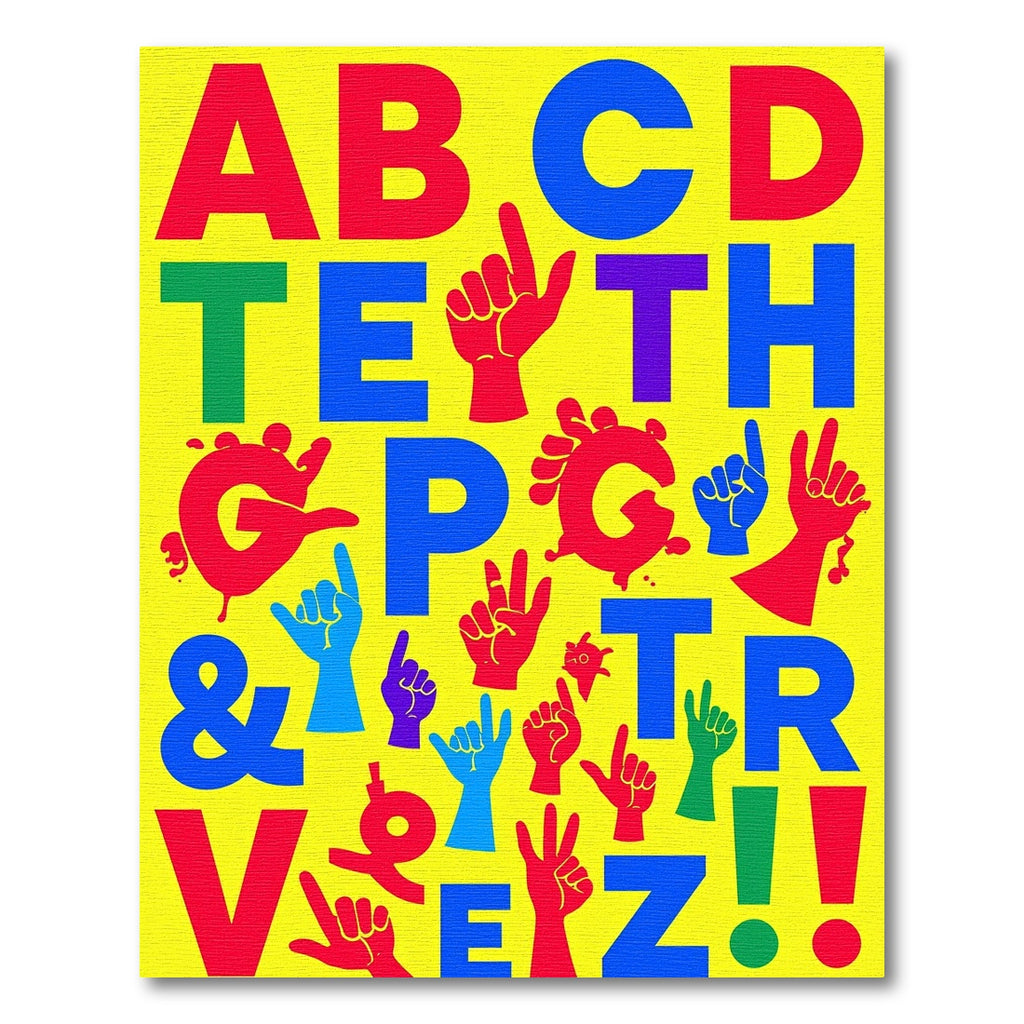 Bright Alphabet Hands Collage Rug
