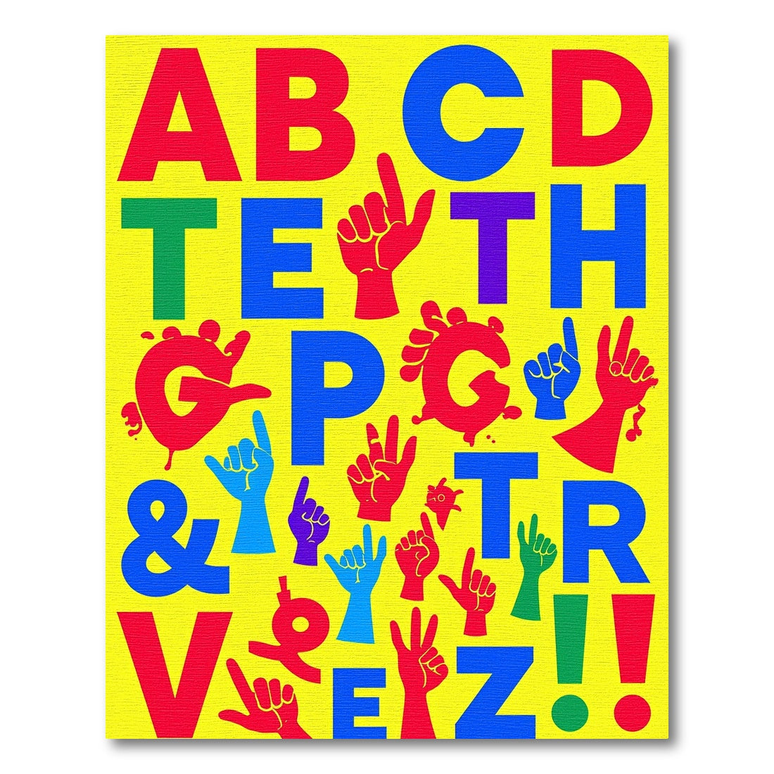 Bright Alphabet Hands Collage Rug