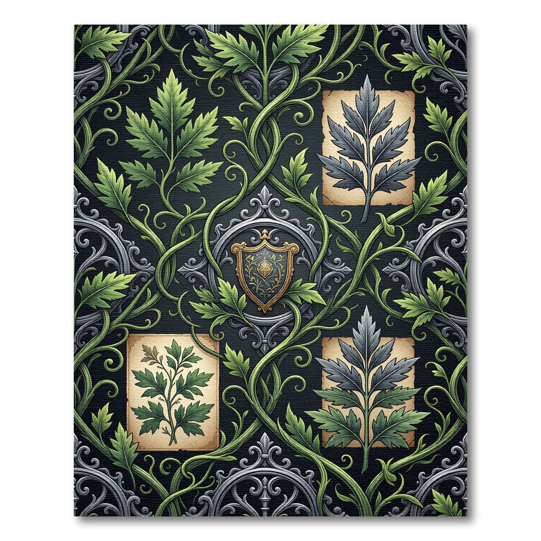 Gothic Emerald Leaf Shield Wallpaper Rug