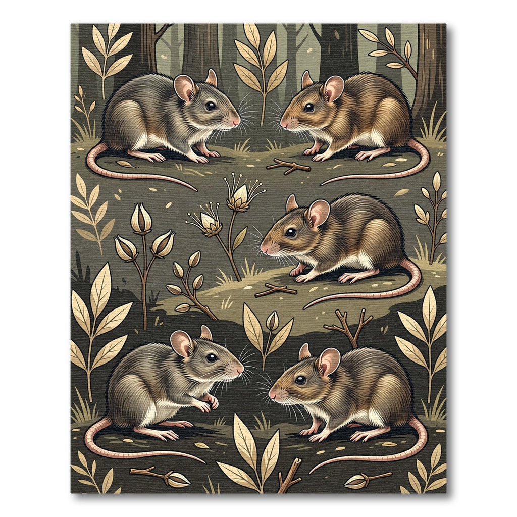 Whimsical Woodland Mouse Botanical Earthy Rug