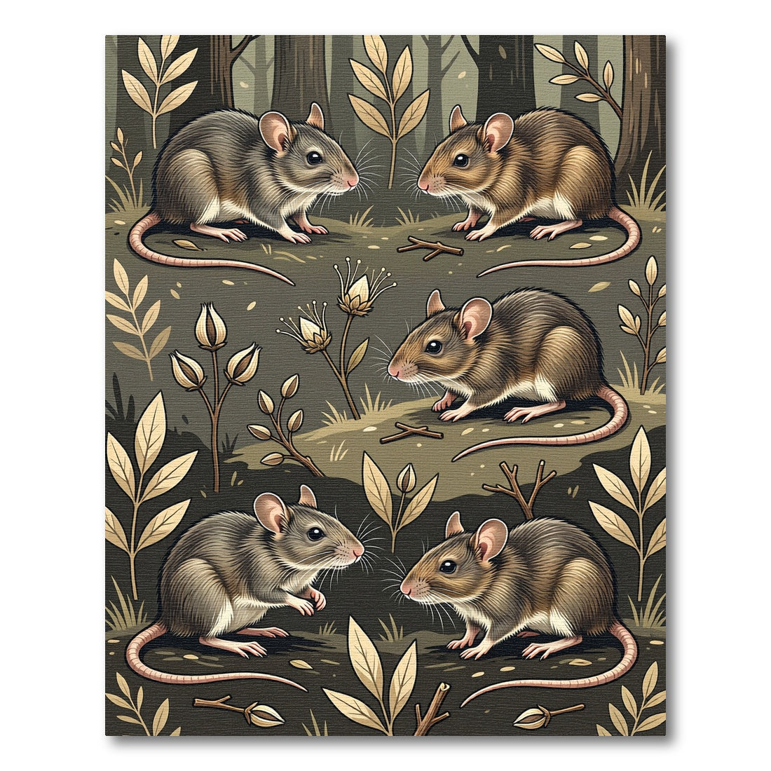 Whimsical Woodland Mouse Botanical Earthy Rug