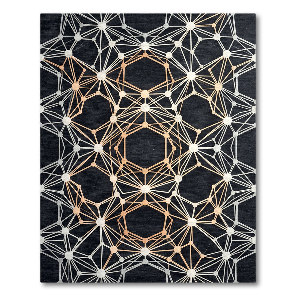 Geometric Copper and White Network Rug