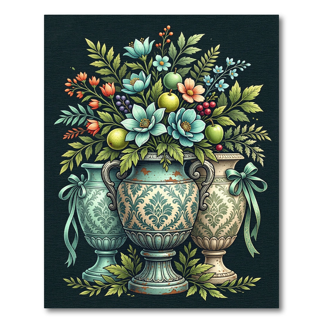 Vintage Floral Bouquet Urn Composition Rug