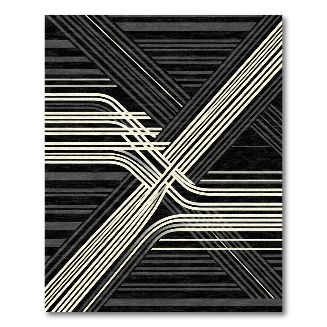 Monochrome Abstract Geometric Linear Composition Rug