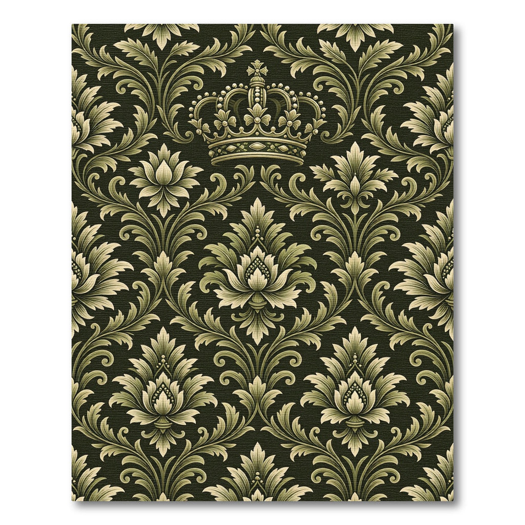 Ornate Gold Scrollwork Crown Damask Rug