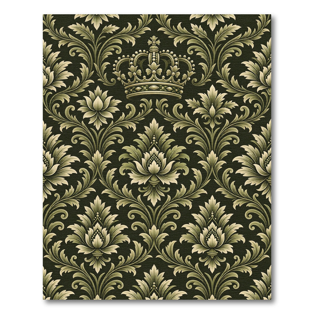 Ornate Gold Scrollwork Crown Damask Rug