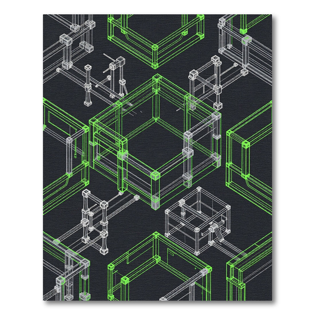 Neon Geometric Isometric Grid Framework Rug