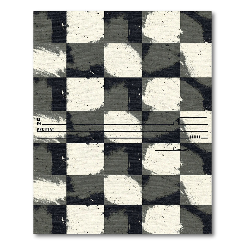 Gritty Black White Checkerboard Brushstroke Rug