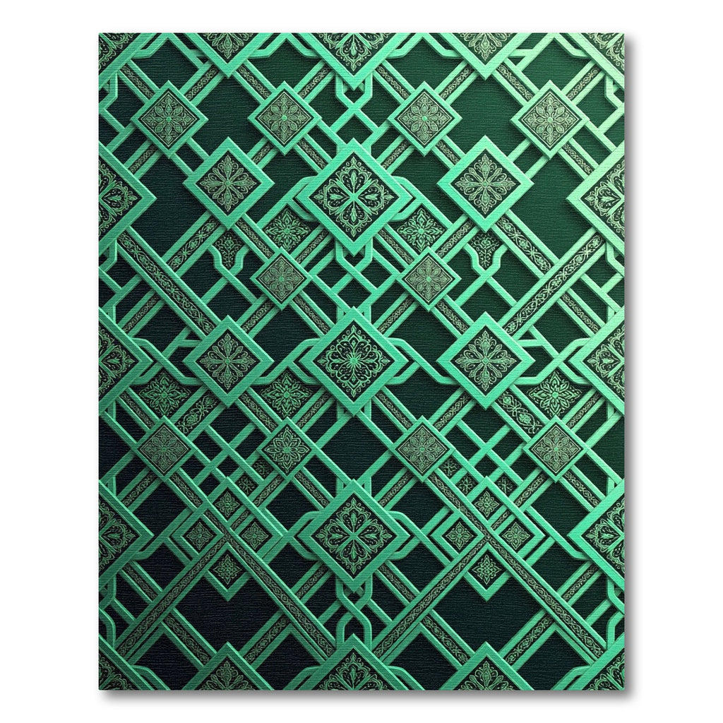 Emerald Geometric Interlaced Lattice Medallion Rug