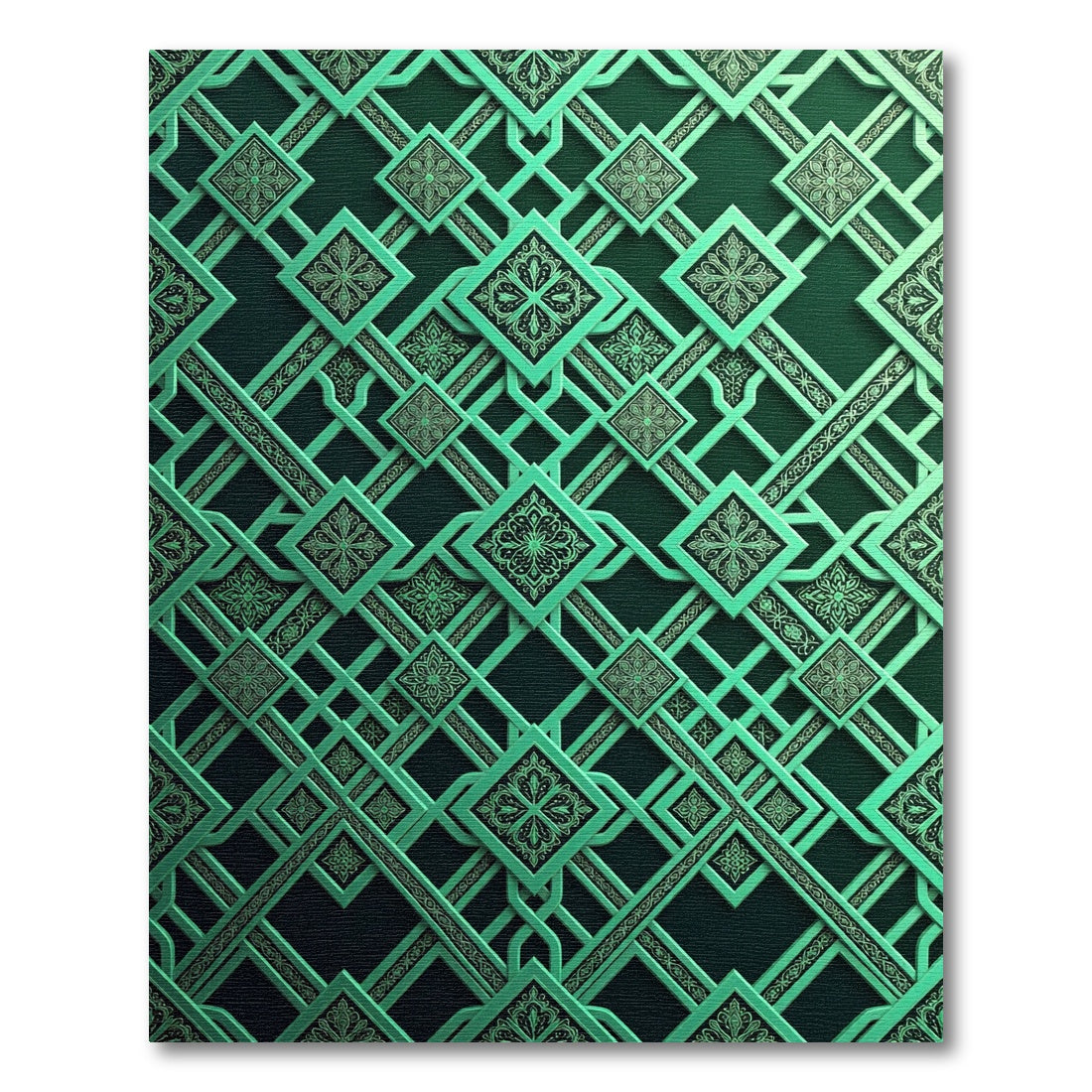 Emerald Geometric Interlaced Lattice Medallion Rug