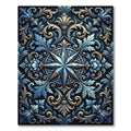 Elegant Navy Gold Compass Star Scroll Rug