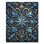 Elegant Navy Gold Compass Star Scroll Rug