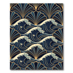 Art Deco Navy Gold Wave Fan Rug